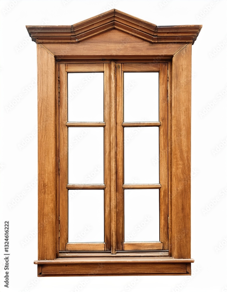 Wooden window frame with elegant design in a minimalist setting showing natural simplicity