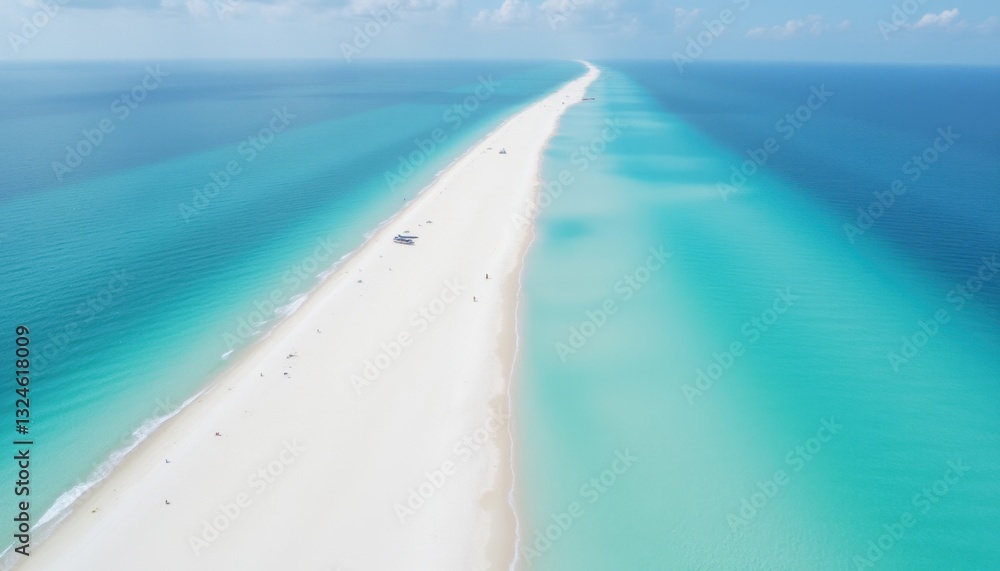 Obraz premium The drone captures the serene beauty of the beach, with crystal clear waters and powdery white sands stretching out to the horizon