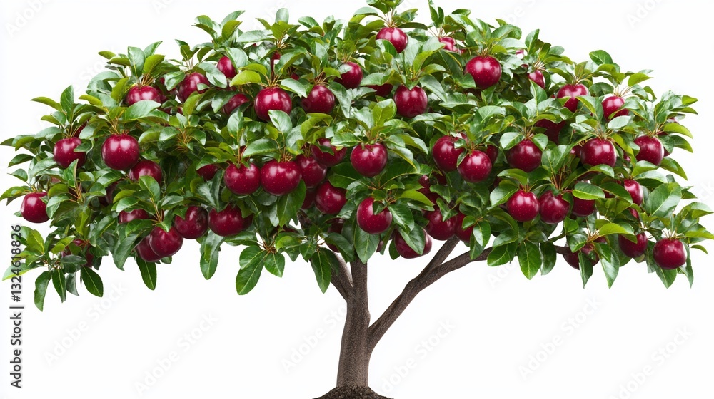 Abundant red fruit tree, isolated, white background, healthy harvest, food Abundant red fruit tree, isolated, white background, healthy harvest, food