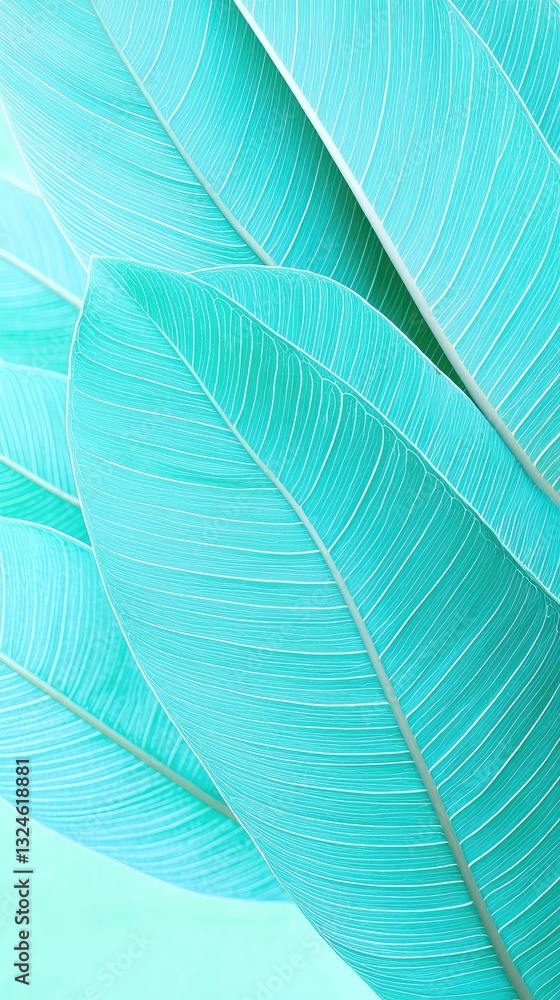 Obraz premium Teal banana leaves close-up, vibrant color, natural background