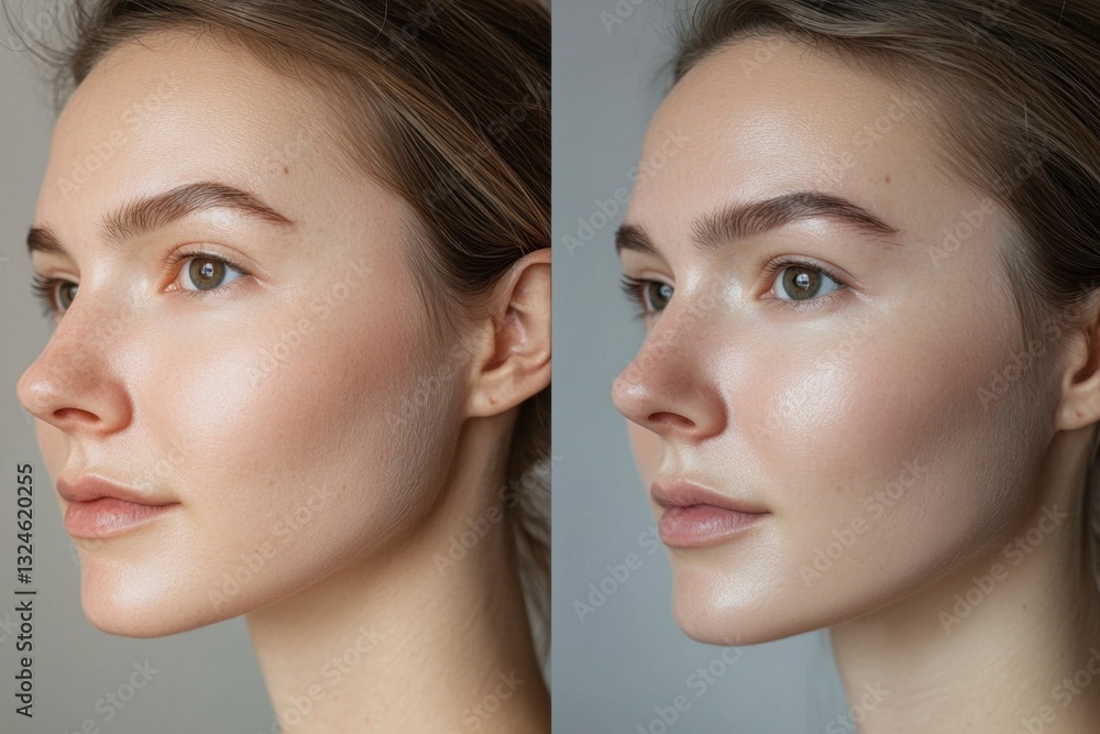 Portrait of a Fair-Skinned Woman Before and After a Beauty Treatment Portrait of a Fair-Skinned Woman Before and After a Beauty Treatment