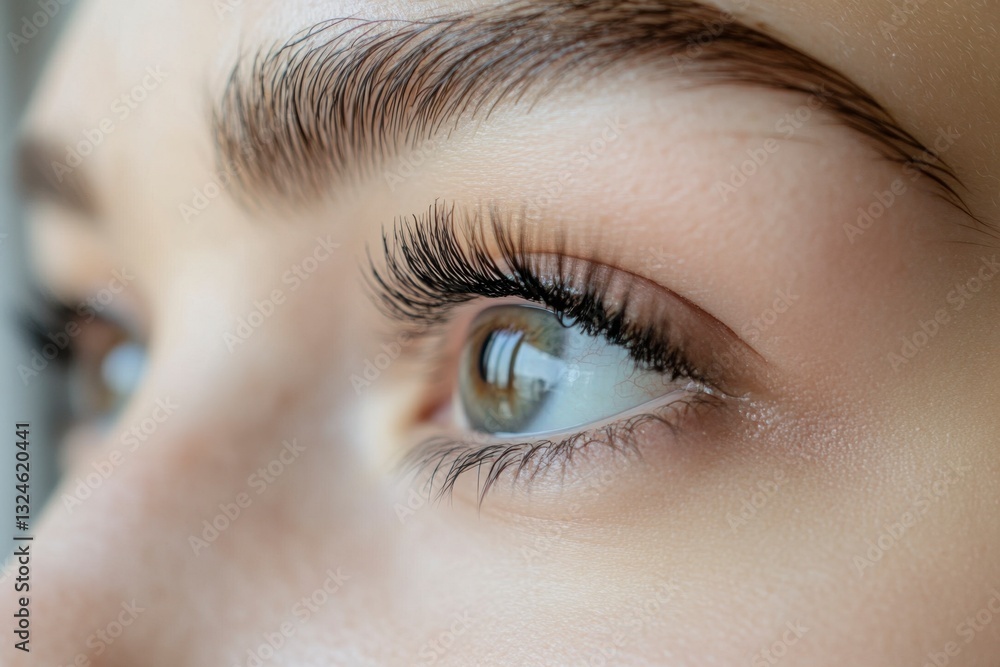 Obraz premium Close-up of Hazel Eye with Long Lashes & Brow- High Detail, Focus on Beauty, Cosmetics, and Eye Health