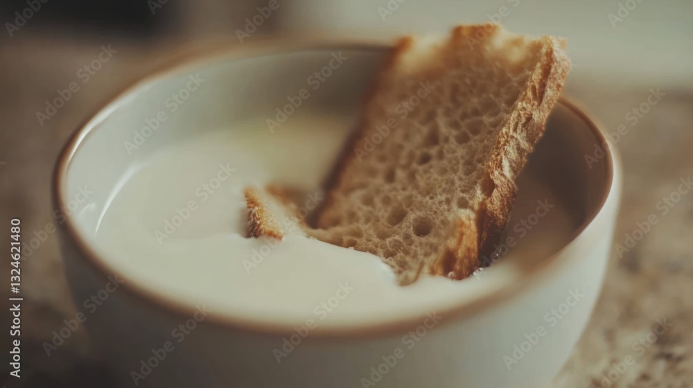 Bread Crumbs Dipping in Creamy Soup Bread Crumbs Dipping in Creamy Soup