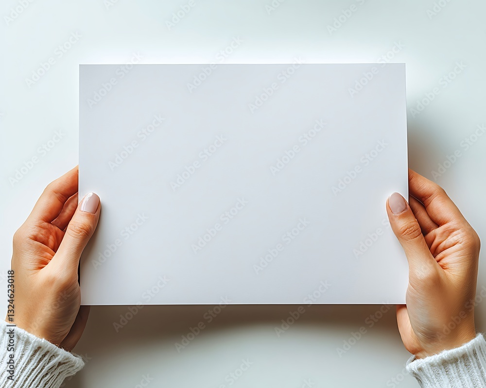 Obraz premium Hands Holding Blank Paper for White Background.