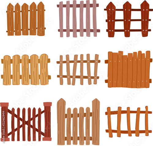 fence wood set cartoon vector illustration