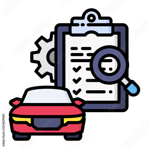 Vehicle Inspection icon in Flat Color Style With Outline. Simple Vector Design. Simple Vector Flat Icon