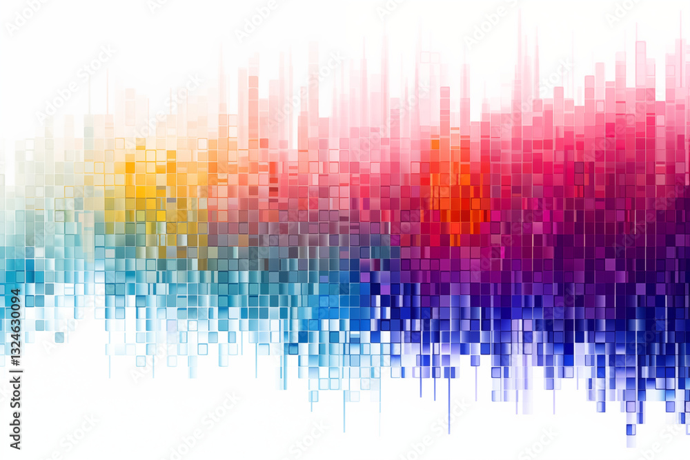 An abstract of Pixel Symphony banner with purple, blue, green, yellow, red geometric blocks wave An abstract of Pixel Symphony banner with purple, blue, green, yellow, red geometric blocks wave