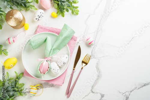 Obraz na płótnie Easter food or table setting on white background. w salonie