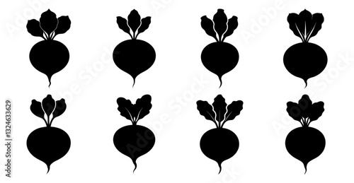 Collection of Beetroot Silhouettes, Versatile icons for healthy eating, farming, or cooking designs.