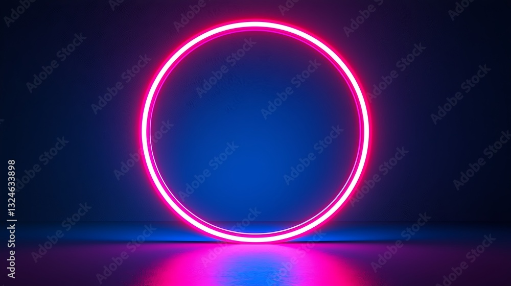 Fototapeta premium Pink Neon Circle Blue Background Abstract Design