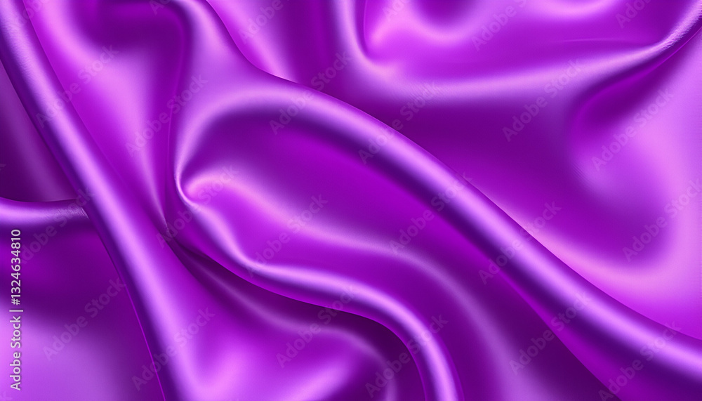 Fototapeta premium Bright purple silk satin. Soft wavy folds. Shiny silky fabric. Fuchsia color elegant background with space for design. Curtain. Drapery. Christmas, valentine, anniversary, party, celebration concept
