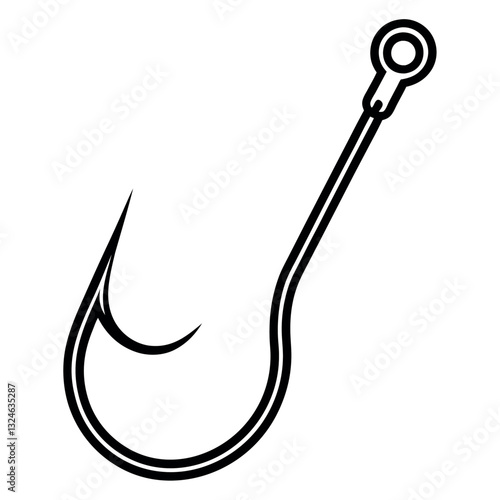 Fishing hook silhouette vector icon white background. 