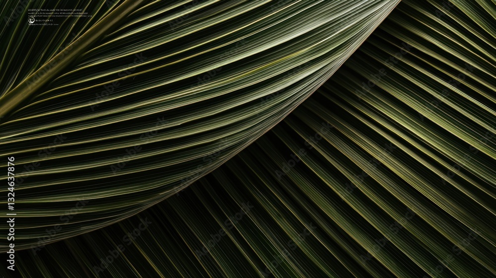 Obraz premium Close-up of overlapping palm fronds, tropical pattern, vibrant greens and browns. Use Background, nature backdrop, website design