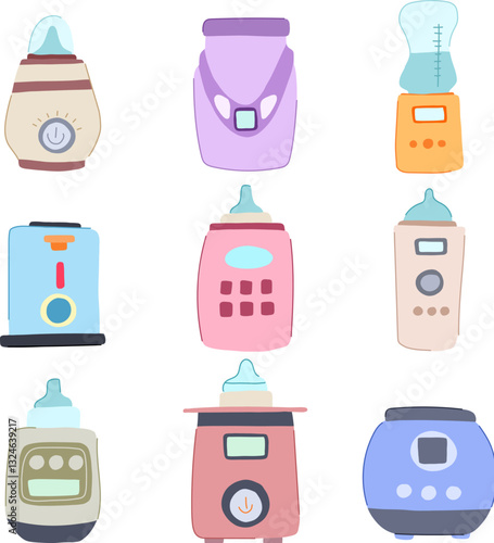 bottle warmer set cartoon vector illustration