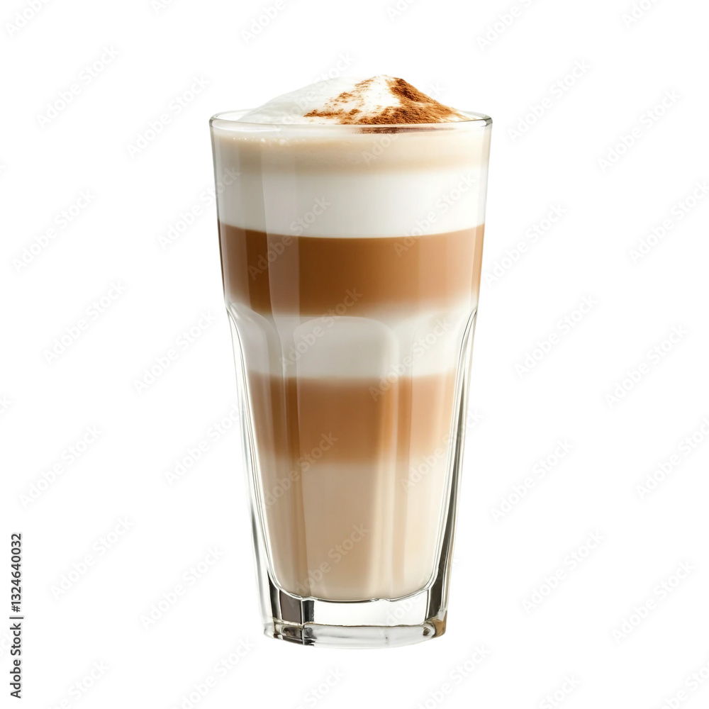 layered latte macchiato in tall clear glass isolated. layered latte macchiato in tall clear glass isolated.