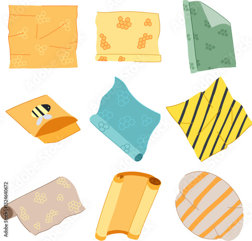 beeswax food wrap set cartoon vector illustration