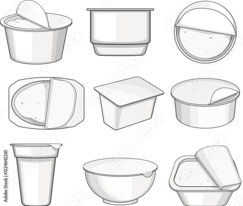 yogurt container set cartoon vector illustration