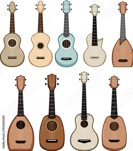 ukulele set cartoon vector illustration