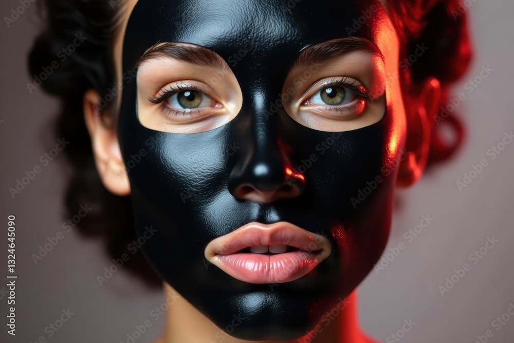 Black cosmetic mask preparation, close-up view, viscous, ingredients Black cosmetic mask preparation, close-up view, viscous, ingredients