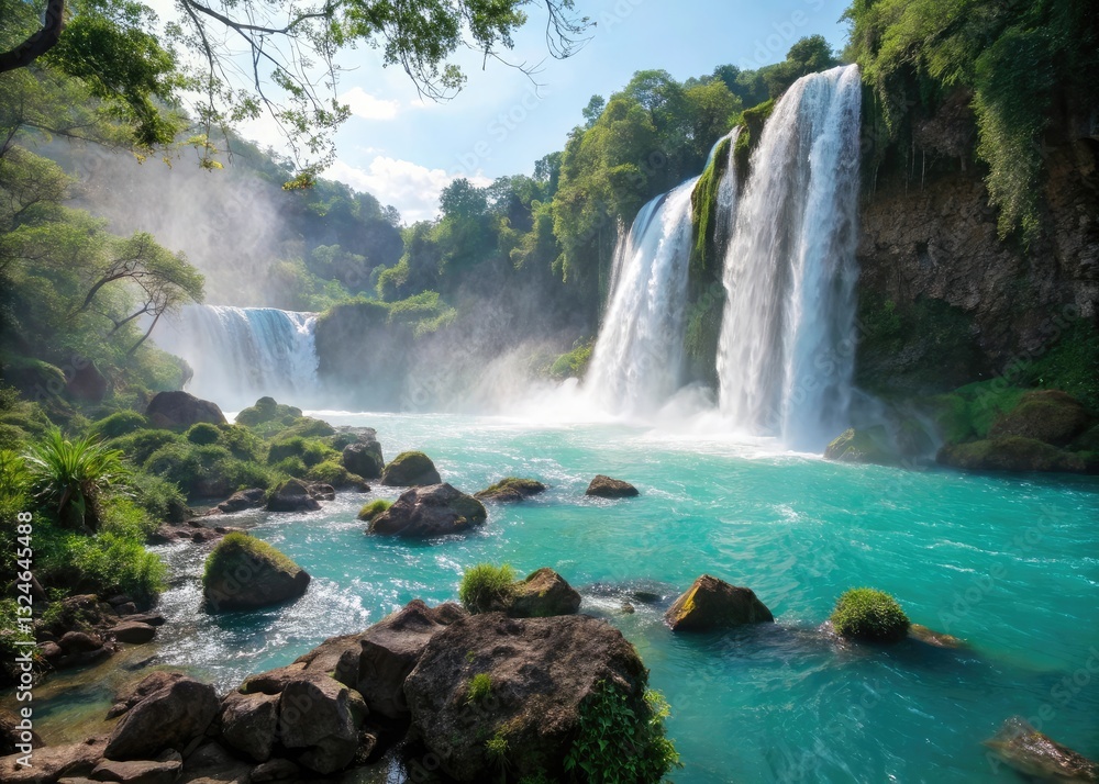 Fototapeta premium une. cascade enchanteresse aux eaux bleu-turquoise