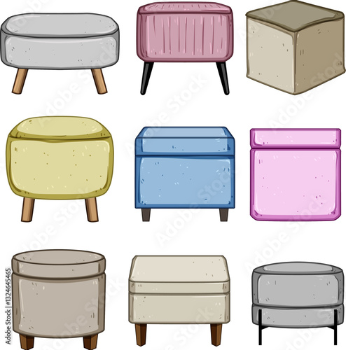 pouf set cartoon vector illustration