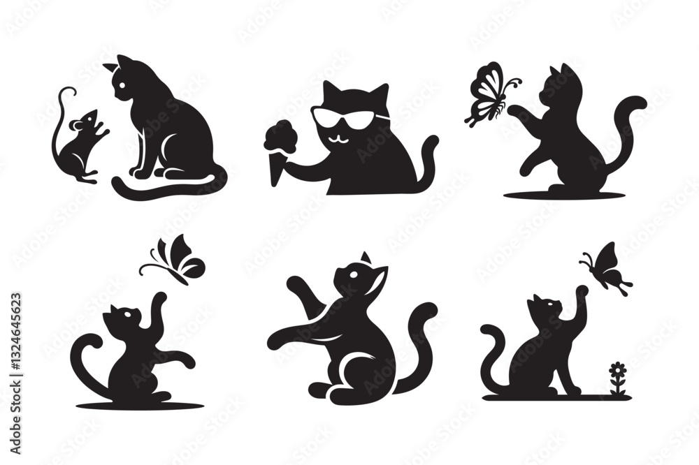 Cats set icon silhouette on white background.01 Cats set icon silhouette on white background.01