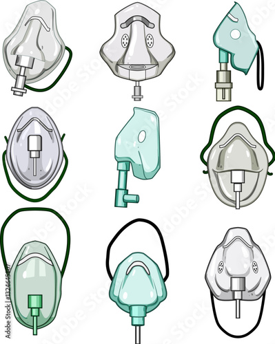 oxygen mask set cartoon vector illustration