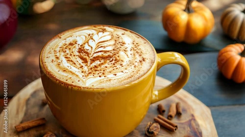 Barista crafting pumpkin spice latte with cinnamon in cozy autumn setting