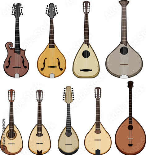 mandolin set cartoon vector illustration