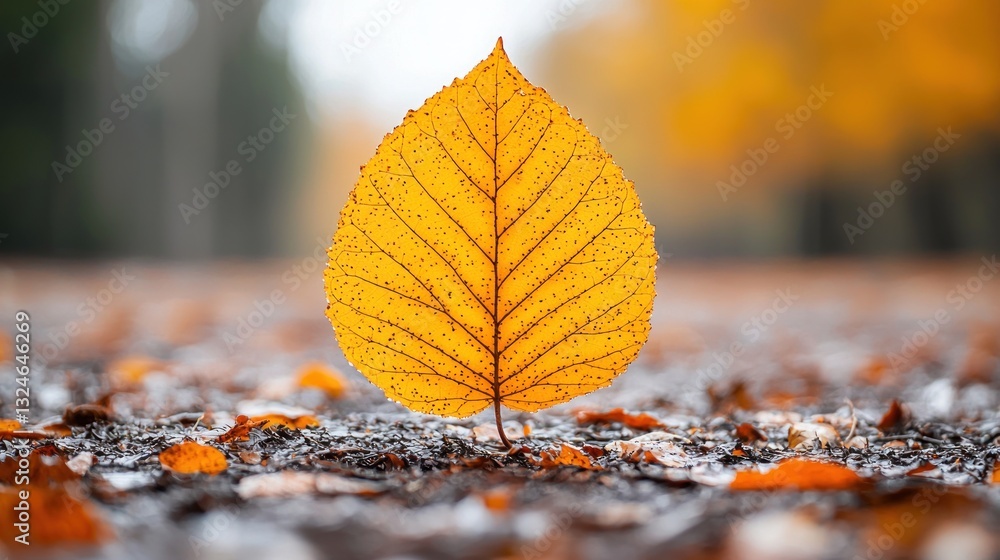 Autumn's vibrant embrace, A single leaf stands out in nature's display Autumn's vibrant embrace, A single leaf stands out in nature's display