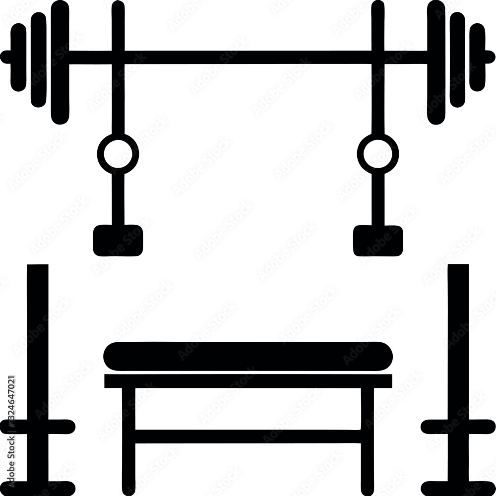weight-bench barbell gym equipment line drawing. weight-bench barbell gym equipment line drawing.