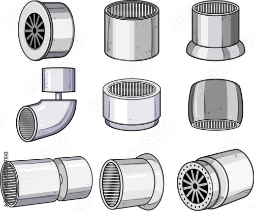 faucet aerator set cartoon vector illustration