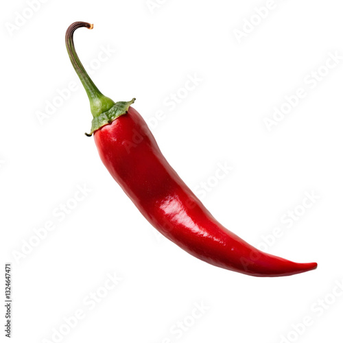 Single red chili pepper isolated on black background