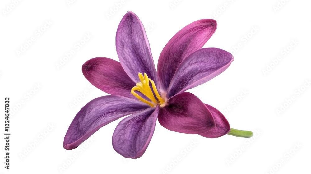 A stunning purple flower with delicate petals and a vibrant yellow center, isolated on a transparent background. A stunning purple flower with delicate petals and a vibrant yellow center, isolated on a transparent background.