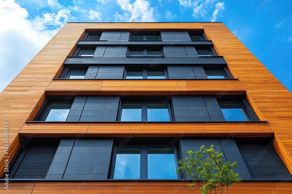 Modern Wooden Apartment Building With Dark Accents Modern Wooden Apartment Building With Dark Accents