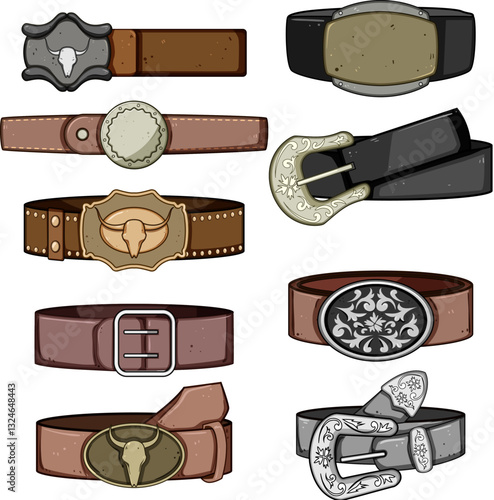 belt cowboy set cartoon vector illustration