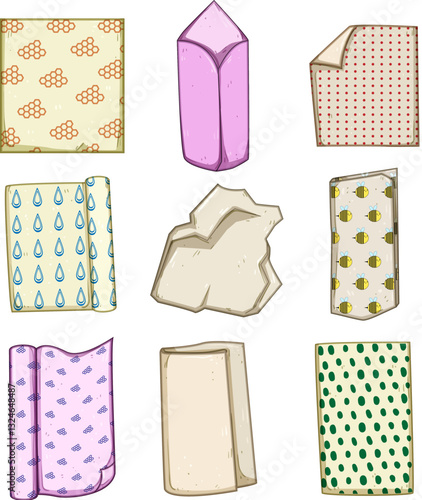 beeswax food wrap set cartoon vector illustration
