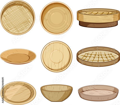 bamboo plate set cartoon vector illustration