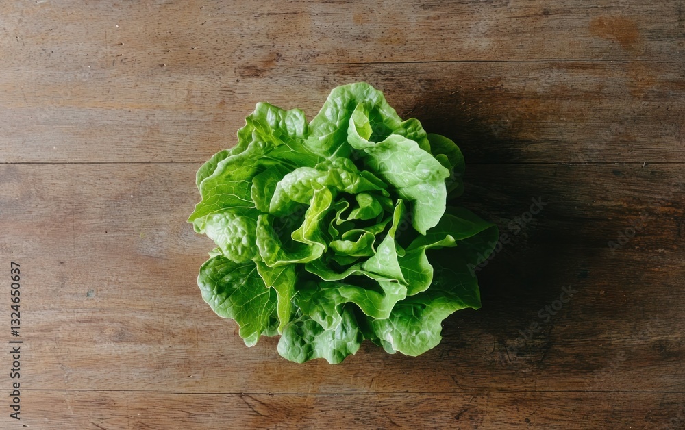 Fresh Green Lettuce on Dark Wood Background