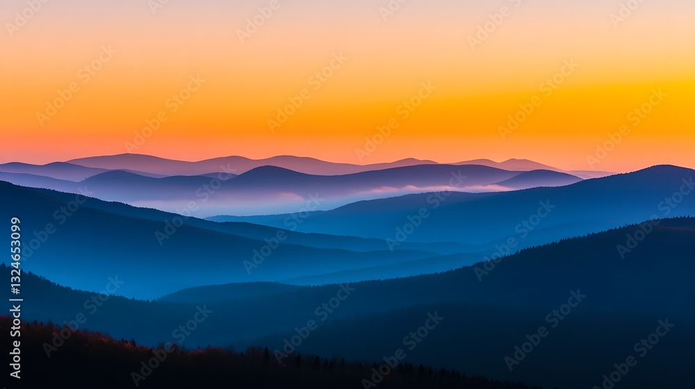 Fototapeta premium Majestic Sunset Over Rolling Blue Mountains