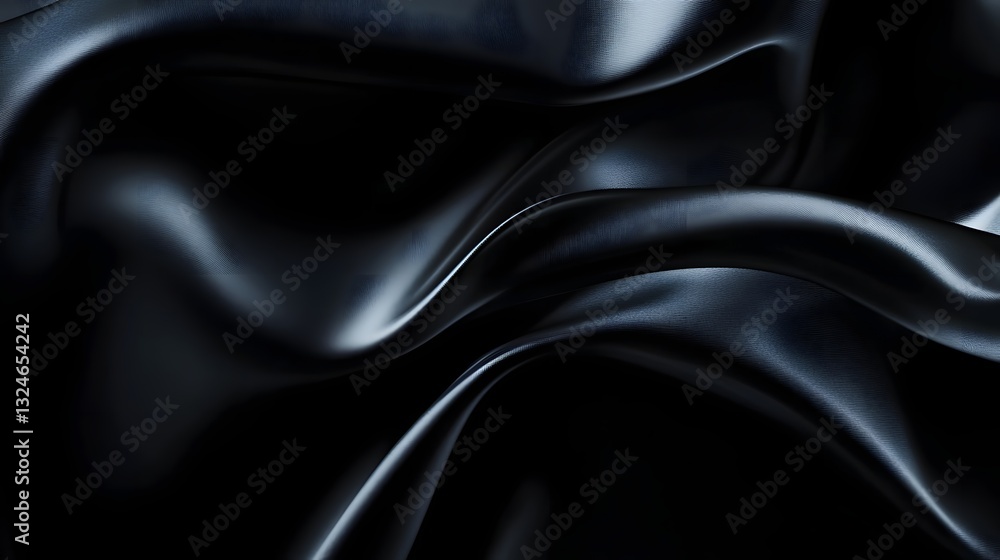 Fototapeta premium Black Silk Fabric Drape Luxurious Texture Background