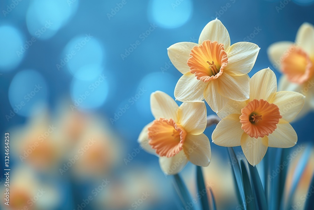 Naklejka premium Pale Yellow Daffodils Bloom in Soft Blue Light
