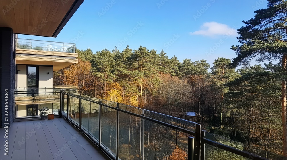 A frameless laminated glass balcony railing with a special protective layer A frameless laminated glass balcony railing with a special protective layer