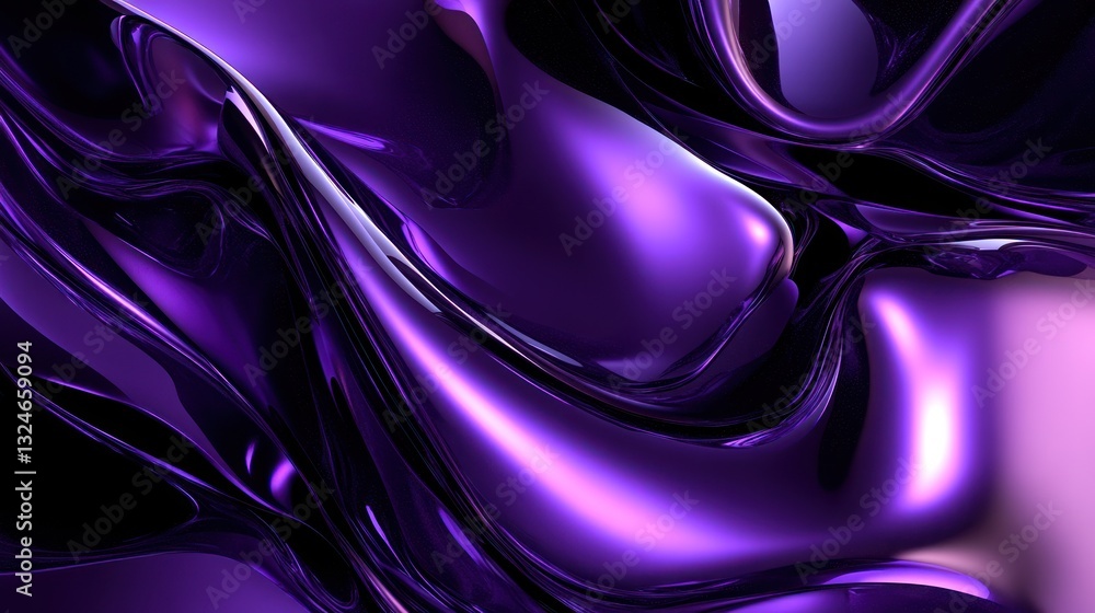 Obraz premium Purple Fluid Abstraction with Metal Shimmers and Smooth, Flowing Surfaces