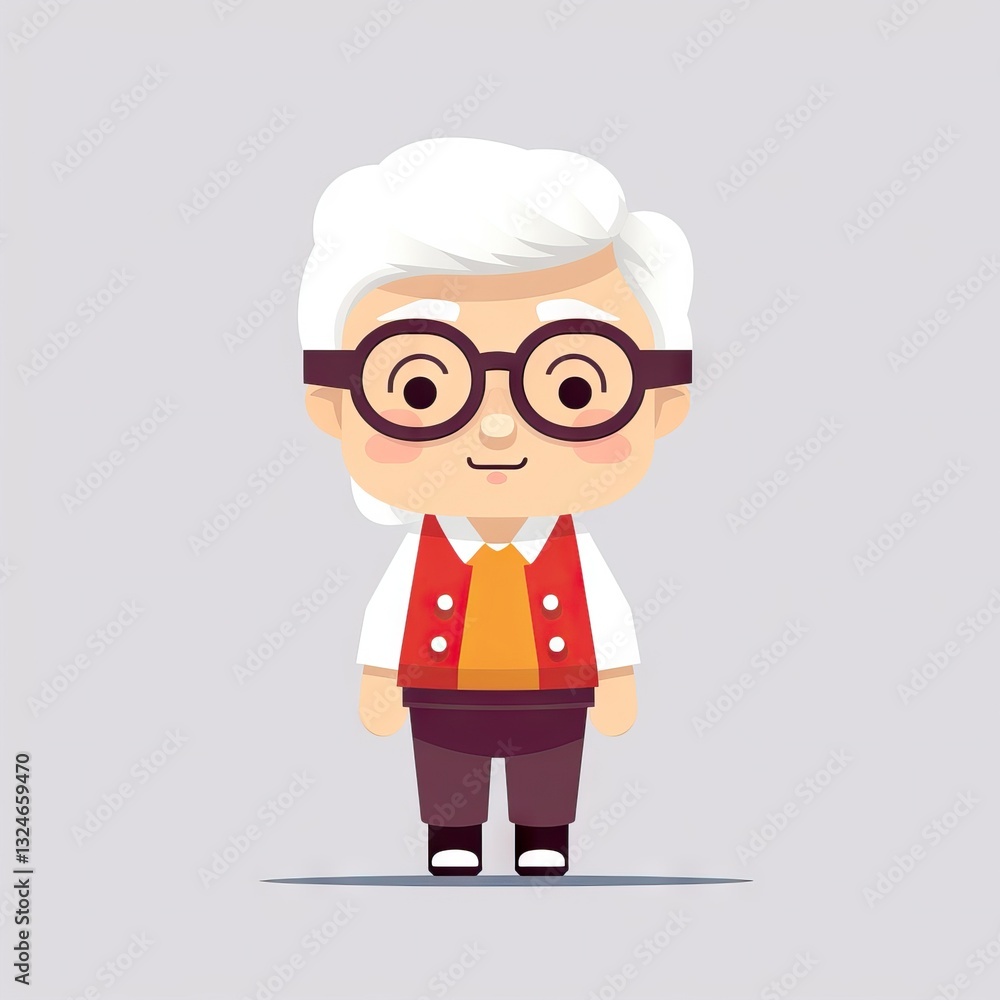 A Charming Cartoon Illustration of an Elderly Man with White Hair and Glasses A Charming Cartoon Illustration of an Elderly Man with White Hair and Glasses