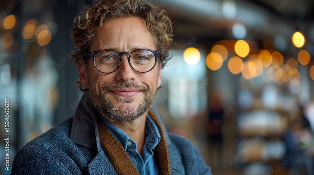 A cheerful businessman engages in a discussion at a modern office environment with colleagues A cheerful businessman engages in a discussion at a modern office environment with colleagues
