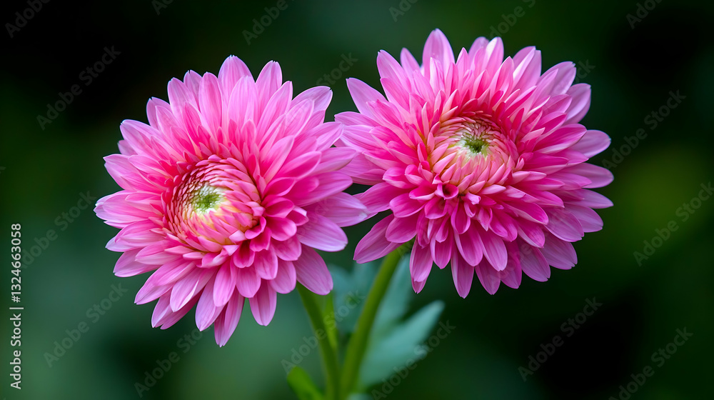 Two Pink Flowers in Full Bloom with Green Stems and Leafy Background in Daylight Two Pink Flowers in Full Bloom with Green Stems and Leafy Background in Daylight
