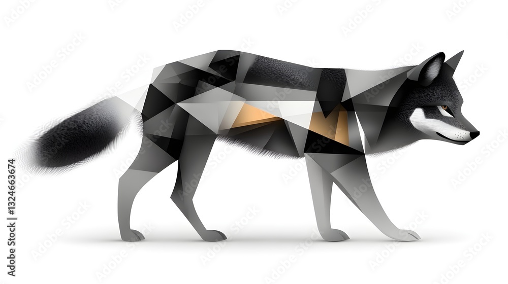 Obraz premium a geometric illustration of a gray wolf, with a unique polygonal design, walking forward