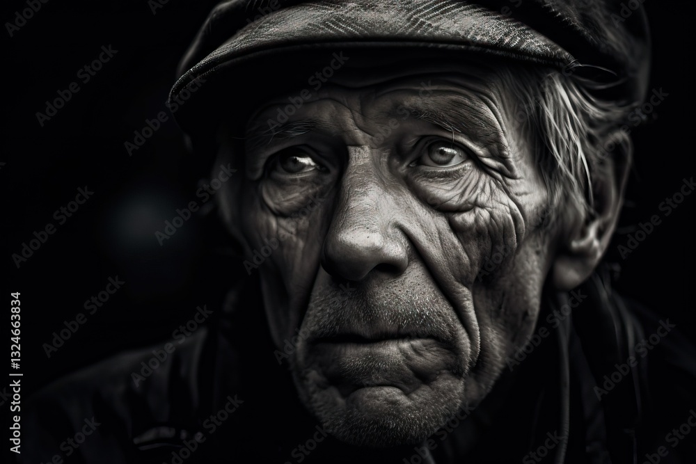 A Close-Up Portrait of an Elderly Man in a Flat Cap A Close-Up Portrait of an Elderly Man in a Flat Cap