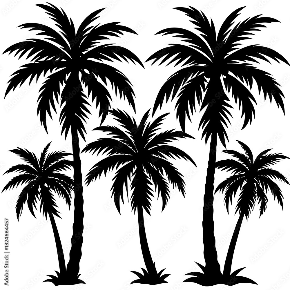 Fototapeta premium Palm Trees Silhouette of several palm trees in a tropical